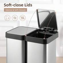 Trash Can, 10 Gal/13 Gal Dual Garbage Can & Recycle Bin, 2 Compartments & 2 Pedal, Soft Close Lid And Airtight, For Home, Office, Business - 13 Gallons - View 5