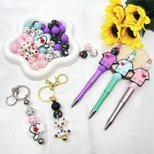 12/45/60/76/85pcs Silicone Bead Sets, Nurse Theme, Polka Dot Print, DIY Jewelry Making, Handmade, Handcraft Gift, Pen Bead, Key Chain, Craft Sets - Beading Kits - Nurse Theme Silicone Beads - View 5