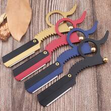 Men's Hair Clipper & Shaver, 1 Pc Straight Edge Trimmer With Replaceable Blades, Stainless Steel Folding Manual Razor, Beard Grooming Tool Suitable For Professional Salon SPA Beauty Parlor, Shaving, Precision Trimming, Eyebrow Grooming