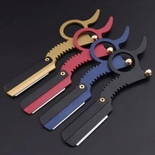 Men's Hair Clipper & Shaver, 1 Pc Straight Edge Trimmer With Replaceable Blades, Stainless Steel Folding Manual Razor, Beard Grooming Tool Suitable For Professional Salon SPA Beauty Parlor, Shaving, Precision Trimming, Eyebrow Grooming