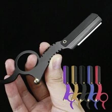 Men's Hair Clipper & Shaver, 1 Pc Straight Edge Trimmer With Replaceable Blades, Stainless Steel Folding Manual Razor, Beard Grooming Tool Suitable For Professional Salon SPA Beauty Parlor, Shaving, Precision Trimming, Eyebrow Grooming