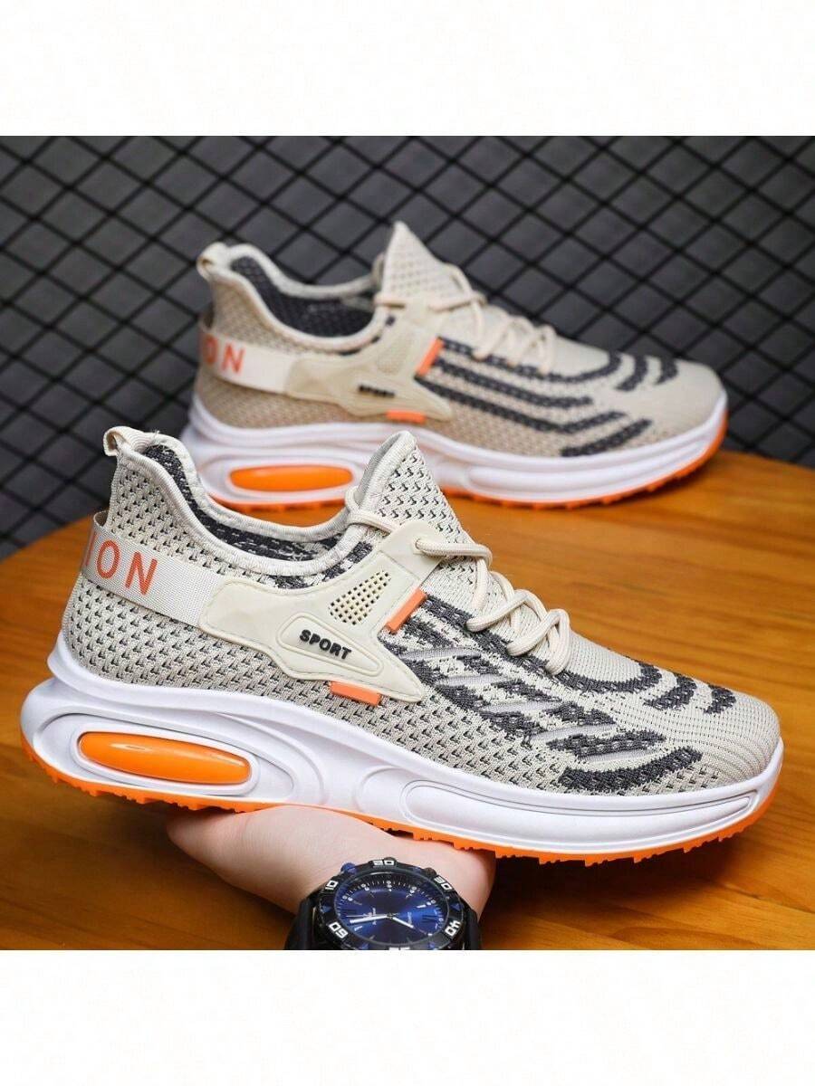 Zapatos casuales con cordones de suela gruesa para hombre, zapatos de malla transpirable para correr. Adecuado para citas, entrenamiento, jogging, fitness, actividades al aire libre, ciclismo, baloncesto y desgaste diario. - Beis - Ver 1