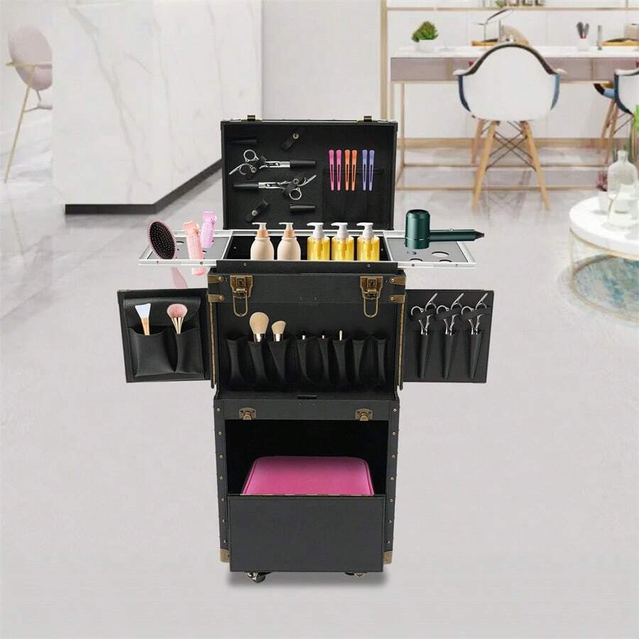 "Punk Hairdressing Tool Box With Two Padlocks - Black" - Black - View 1