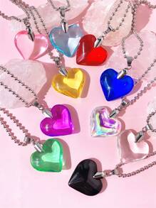 1 chiếc vòng cổ mặt trái tim thủy tinh màu 25mm đơn giản và thời trang, chuỗi hạt tròn bằng thép không gỉ màu bạc, thích hợp để đeo hàng ngày, làm quà tặng - vòng cổ tình yêu - Xem 10