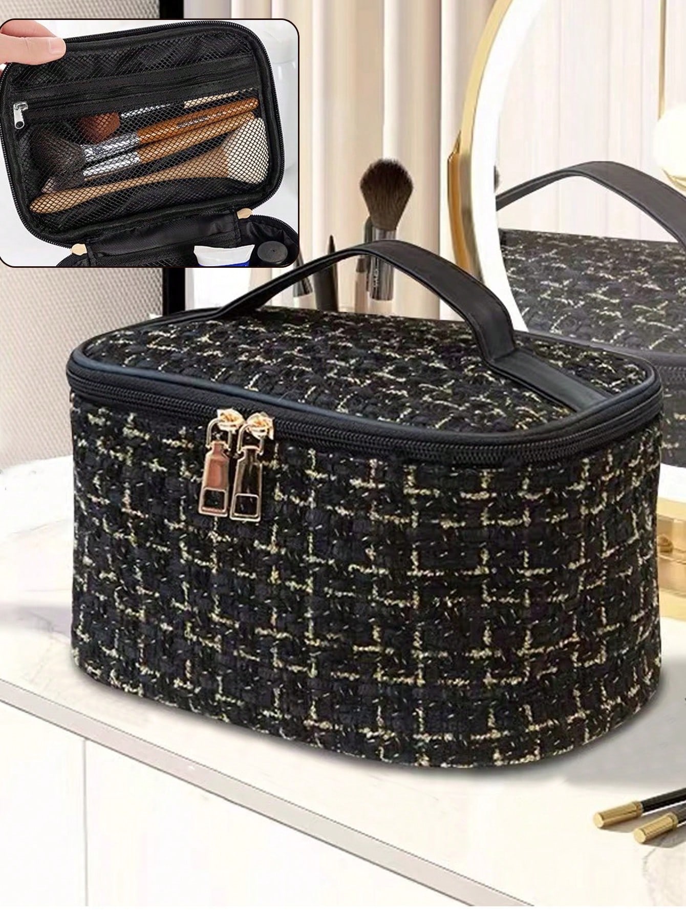 حقيبة تجميل نسائية كبيرة السعة محمولة وجميلة، حقيب...