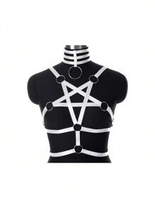 女士五芒星身体束缚文胸笼式文胸无罩杯朋克风绑带文胸均码 - A - 查看 6