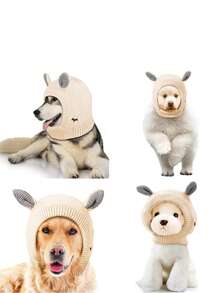 1 件装安静狗耳罩，噪音防护，宠物耳罩，针织帽，缓解焦虑，温暖冬季耳罩，适合中大型犬宠物头饰 - 彩色 - 查看 3