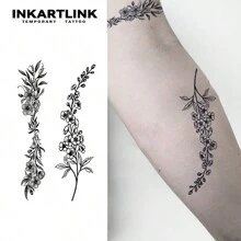 INKARTLINK Sketch Floral Temporary Tattoos, Lasting 1-2 Weeks, Magic Tattoos, Realistic Fake Tattoos - Black - View 1