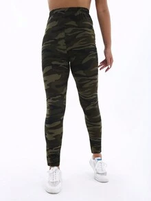 Spring/Summer Women Casual Fashionable Leggings With Gray Green Camouflage Pattern, Soft Comfortable Stretchy Skinny Pants For Fitness, Workout, Running, Weight Lifting, Home Stretching, Squatting Yoga, Outdoor Activity, 7/8 Length