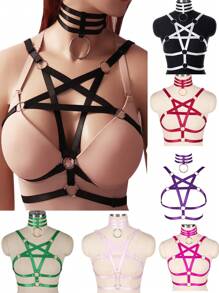 女士五芒星身体束缚文胸笼式文胸无罩杯朋克风绑带文胸均码 - A - 查看 12