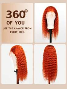 30英寸姜黄色深波浪蕾丝前假发，真人发丝，13x4橘姜色假发，350%深卷蕾丝前假发，透明姜黄色深波浪假发，180%密度，女士橘色深波浪前假发 - S350 - 查看 3