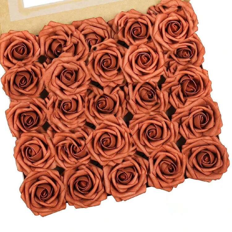 5/10/15/20/25/30pcs Real Looking Fake Roses Stem For DIY Wedding Bouquets Centerpieces Arrangements Party Baby Shower Home Decorations OPP Bag Packaging (Excluding Box), Valentine Day, Gift Gifts Birthday Graduation - Orange - View 9