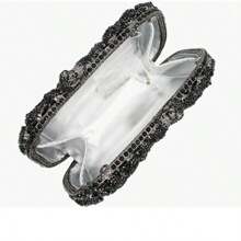 Cartera de mano con calaveras brillantes y diamantes de imitación para mujer, bolsos de noche con cristales, carteras de noche con diamantes para fiesta de graduación - Plateado - Ver 6