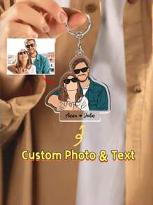 1pc Custom Couple Portrait Keychains, Personalized Photos And Name Keychain For Couples, Custom Acrylic Portrait Keychains For Lovers, Personalized Photos Keychains For Men Women, Minimal Couple Art Keychain
