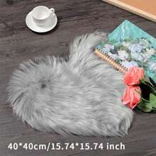 1pc Long Plush Faux Wool Gray Heart Shaped Area Rug, Soft Non-Slip Carpet For Living Room, Bedroom, Study