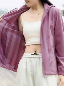 1pc Women's Sportswear Jacket With Detachable Hood, Wind-Resistant Hooded Windbreaker For Running, Hiking, Outdoor Sports, Spring/Autumn