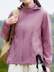 1pc Women's Sportswear Jacket With Detachable Hood, Wind-Resistant Hooded Windbreaker For Running, Hiking, Outdoor Sports, Spring/Autumn