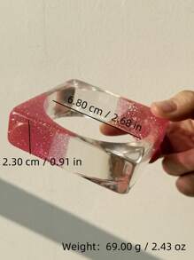 1 pièce Bracelet en résine asymétrique géométrique rose dégradé rêveur et pailleté, convient pour les vacances et pour un port quotidien