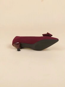 Giày bệt đan mũi nhọn màu trơn cho nữ, giày cao gót mini 4cm, kiểu dáng dễ thương cho trang phục thường ngày, trang trí nơ thời trang mới - Màu Đỏ Sâu - Xem 8