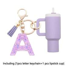 2-In-1 Purple/Pink Cup Accessories Mini Cup Keychain For Women,Initial Letter Accessory Backpack Charms Cute Girl Keychains - Multicolor - View 13
