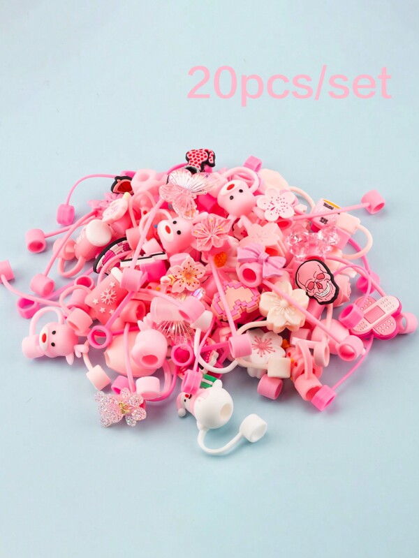 Random 20Pcs 10Mm/0.4In Silicone Straw Toppers Cup Accessories For 30/40 Oz Tumbler With Handle, Love Shack Fancy Straw Cover For Cup, Random Style Straw Topper For ( Valentine's Day ) Holiday, Reusable Straw Cover Cap For Cup,School Supplies