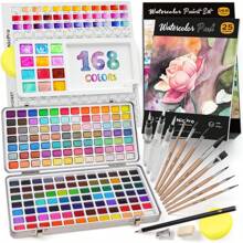 Nicpro 168 Colors Watercolor Paint Set Include Metallic Macaron Candy Fluorescent, 8 Synthetic Squirrel Painting Brushes, 25 Water Color Paper, Palette, Art Supplies Kit For Artist Adult Kid Beginner With Box - 168 Colors Watercolor Set - View 1