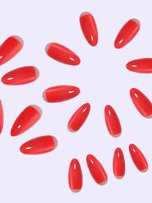 24 件长杏仁红色按压式指甲套装，附带 1 件果冻凝胶和 1 件锉刀，增添浪漫气息 - 紅色 - 查看 5