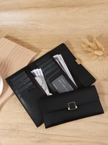 Fold Over Women Fashion Modern Business Slim Portable Versatile Large Capacity Credit Card Zipper ID Card Cash Storage Business Casual Perfect School College Work Business Commute Teachers' Day Back To School Holiday Office Anniversary Lover For Birthday Gift Women White-Collar Workers College Student Bag School Supplies For School Dorm Room & Back To School For Women Wallet Purse Wallet Long Wallet - Black - View 2