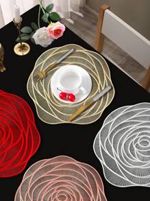 1/4/6 件玫瑰图案餐垫，适合情人节、婚礼、约会、节日、圣诞节、感恩节