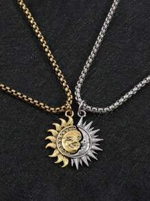 1 Pair (2pcs) Asymmetric Sun & Moon Design Titanium Steel Necklaces, Couple Jewelry, High-End Casual Minimalist Accessories - Necklace - View 7