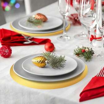 12/24/50pcs Round Gold Paper Placemats, Disposable Tableware Decoration For Party, Dessert Table, Banquet, Celebration, Wedding