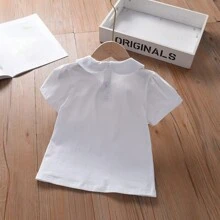 年轻女孩花卉刺绣短袖休闲上衣，日常穿着 - 白色 - 查看 2