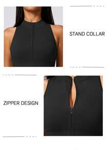 DINBEY Mono sin mangas de unicolor con cremallera para mujeres, ideal para yoga y actividades al aire libre, que levanta las caderas y estiliza el vientre. Apto para primavera y verano.