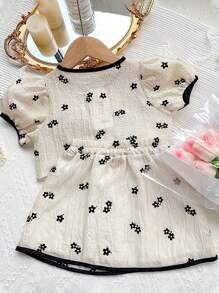 M.Dian xi 2 件女童甜美可爱套装，儿童时尚短袖上衣和裙子套装，轻便