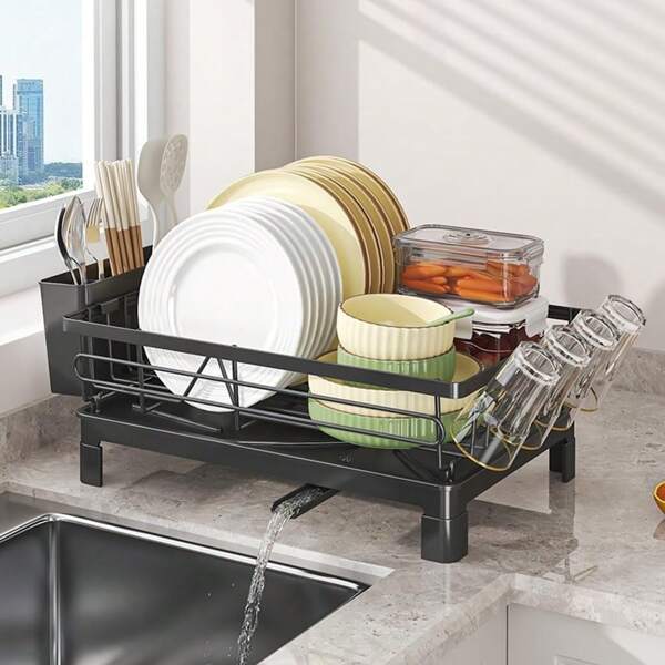 Piorlado Black Single Layer Dish Rack, Drainer Rack,  Dish Drying Rack,Steel Plate And Bowl Organizer, 14.9*10.2*5.7incn