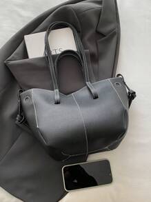 New Casual Simple Fashion Versatile Large Capacity Handheld Shoulder Tote Bag - Black - View 9