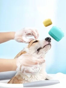 2pcs Pet Bathing Set,Pet Shampoo Brush Pet Bath Brush + Pet Toothbrush, Silicone Massage Rubber Bath Brush, Dog And Cat Bath Massage Glove Brush With Shampoo Reservoir For Dog And Cat Grooming Tools