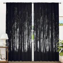 2 Panels/Set, Dark Forest Illustration Print Curtains & Door Curtains, Rod Pocket Top, Easy To Hang, Washable, Fade-Resistant, Gothic Art Home Decor Curtains, Suitable For Bedroom, Bathroom, Living Room, Kitchen, Office, Halloween, Day Of The Dead, Party Decoration