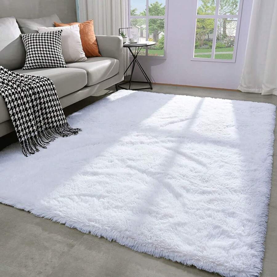 Super Soft Shaggy Rugs Fluffy Carpets For Non-Slip Shag Bedside Rug Many Sizes - White - View 1