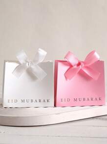 5 piezas, Cajas de regalo mini laminadas Eid Mubarak, negras, blancas y rosas clásicas, con cinta elegante, tamaño: 11,5 * 10 * 4,5 cm - Perfectas para regalar caramelos, chocolates y pequeños recuerdos