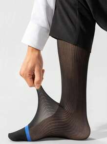 4 Pairs Men's Thin Dress Socks, Textured Black Formal Mid Calf Breathable Gentleman Suit Socks, Autumn/Winter