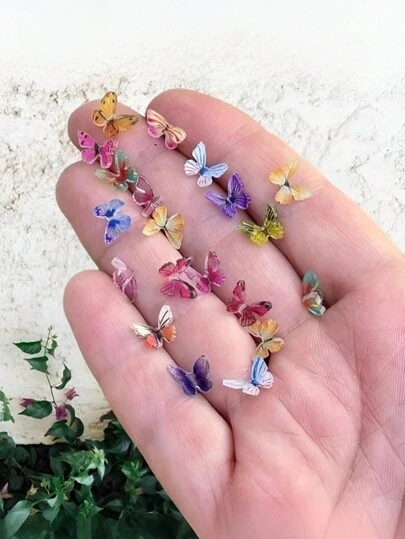 100Pcs/60Pcs/40Pcs/10Pcs Tiny Mix Butterflies Miniature - Fairy Garden Ornament, Micro Landscape DIY Crafts Decoration Gifts Flowers, Tiny Roses, Simulated Flowers, Butterfly Pollen Collection Decoration, Wedding Party Gift Decoration, Garden Decor, Flower Models, Garden Decorations