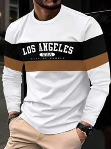 Autumn New Black & White Contrast Color Business Casual Round Neck Men's Long Sleeve T-Shirt, Suitable For Spring And Autumn Daily Wear - White - View 3