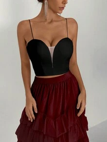 1件装女士性感吊带弹力腰修身吊带背心，优雅通勤，适合情人节、圣诞节和新年派对等场合，休闲黑色夏季款 - 黑色 - 查看 4