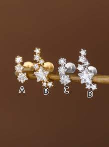 1 件时尚简约不锈钢星形耳钉，带钻石装饰，适合女性日常佩戴 - 星星 - 查看 12