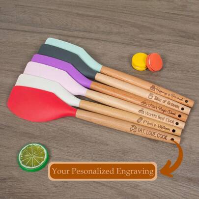 Custom Engraved Silicone Spatula, Personalized Kitchen Tool With Wooden Handle, Ideal Gift For Bakers, Chefs & Cooking Lovers Custom Spatula Set Engraved Baking Tool Kitchen Kit Cooking Housewarming Gift Wood Handle Utensil Kids Children Foodie Birthday Christmas Scraper Accessories Dough Spoon Knife Funny Cake Server Decorating Hostess Sourdough Bread Lame Cookie Cutter Kit