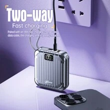 Winsway 10000mAh Luggage Box Mini Convenient Mobile Power Bank, 22.5W Fast Charging With Built-In USB-C, 2-In-1 Cable Hanging Rope, LED Display Screen, Compatible With IPhone 17/16/15 Series Android - Grey - View 8
