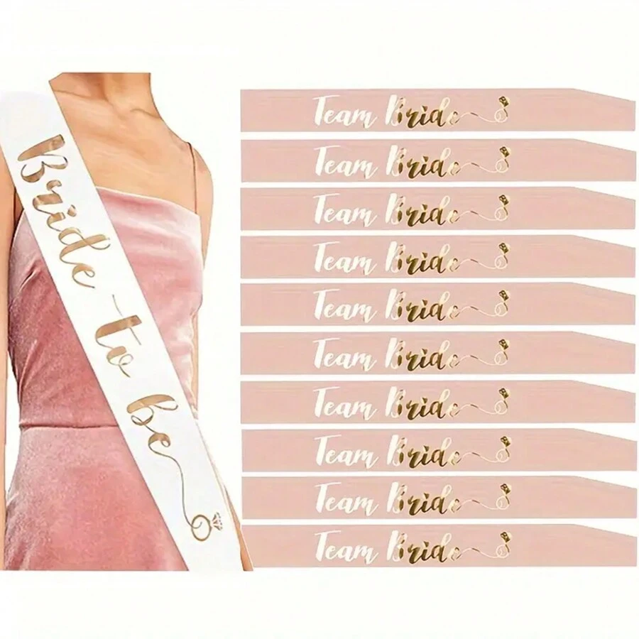 11/7pcs Bride Shoulder Strap Sash White Rose Golden Bride To Be Shoulder Strap + Rose Golden Bridesmaid Bride Shoulder Strap Single Party Supplies Bride Bath Decoration Bridesmaid Decoration Etiquette Belt Gift Wedding Party Valentine's Day Decoration