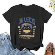 Women Los Angeles T Shirts Shirt Short Sleeves T Shirt Casual T Shirts Novelty Shirt Graphic Tees Clothes Top - 黑色 - 查看 1