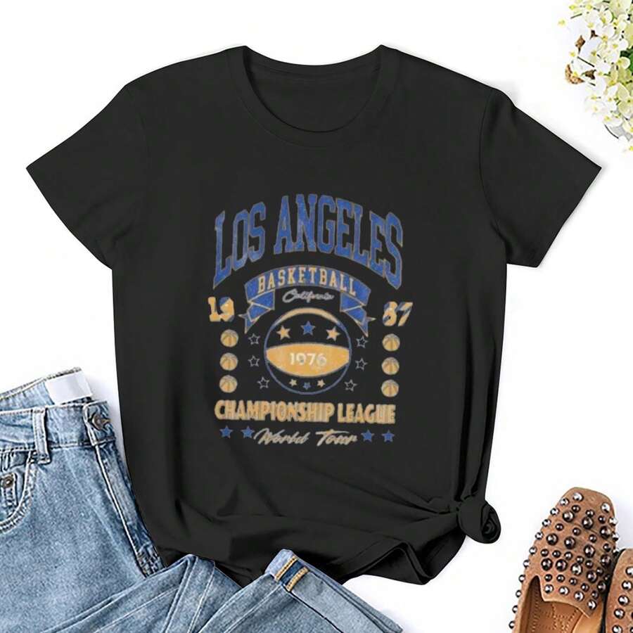 Women Los Angeles T Shirts Shirt Short Sleeves T Shirt Casual T Shirts Novelty Shirt Graphic Tees Clothes Top - 黑色 - 查看 1